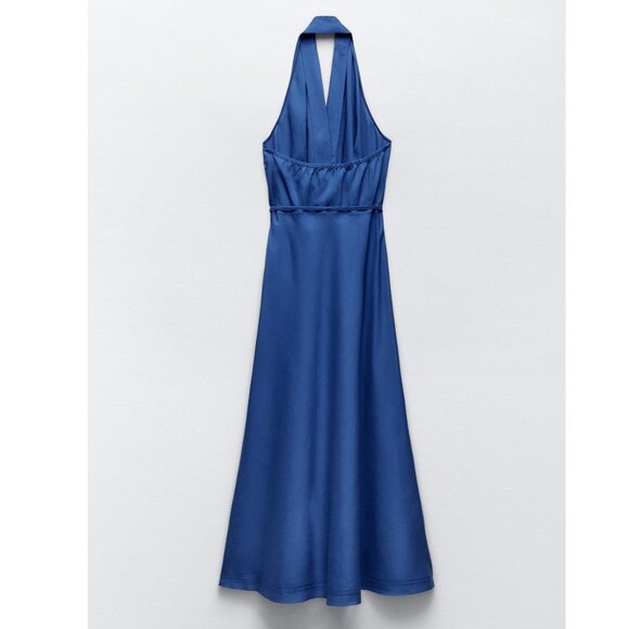 ZARA WOMAN LINEN BLEND HALTER DRESS INK BLUE XS S M L | 4786/293 NWT - Picture 10 of 15